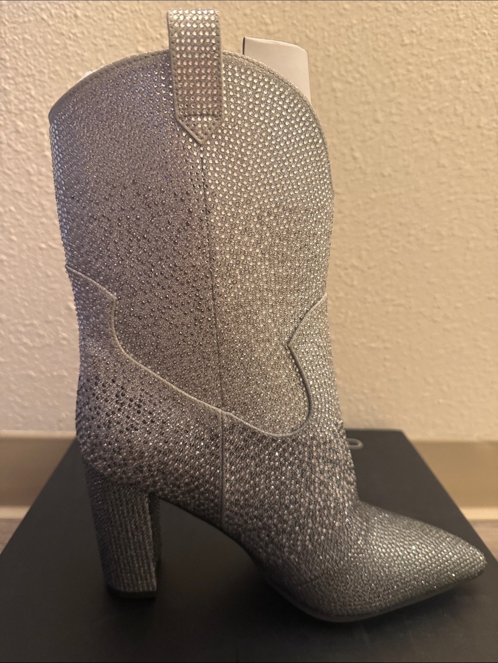 OBO: DANIEL X DIAMOND Silver Embellished Western Block Heel Boot